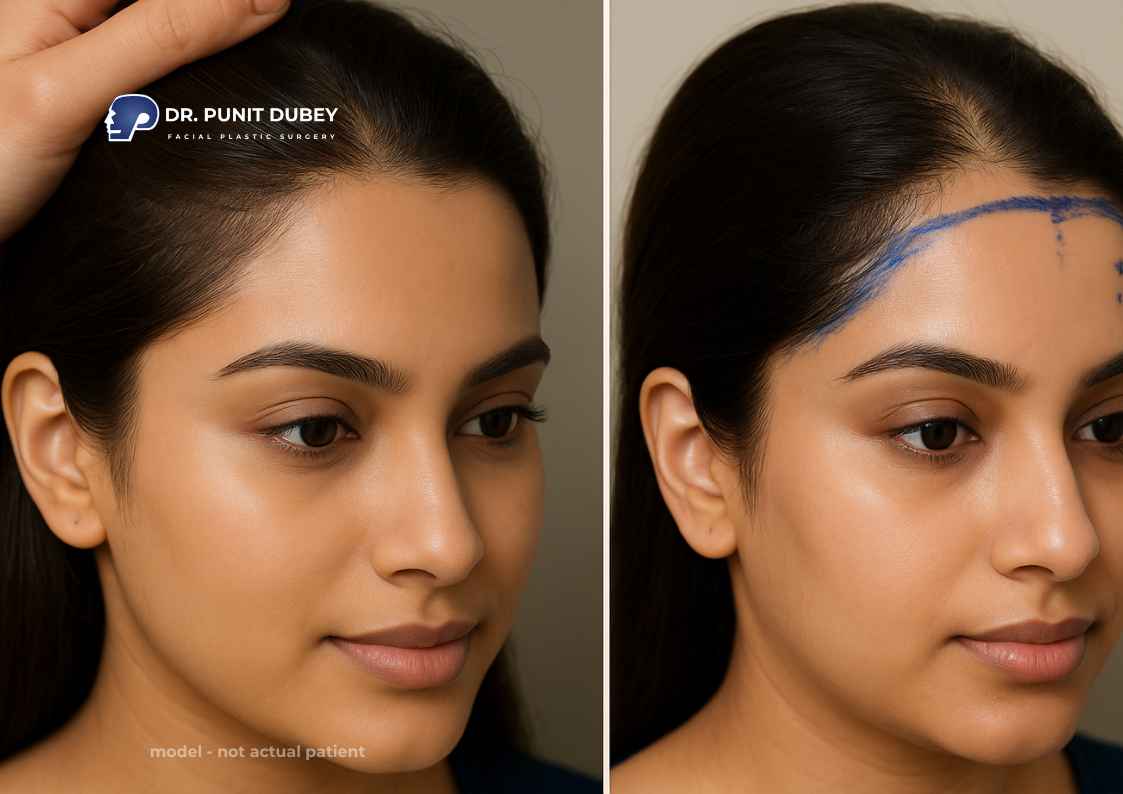 Forehead reduction surgery cost in Delhi – estimated pricing for hairline lowering by Dr. Punit Dubey.