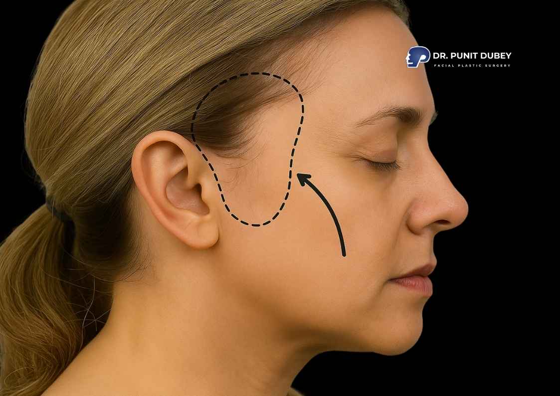 Temple Dermal fillers treatment in India by Dr. Punit Dubey, adding volume to the temple area for a smooth and refreshed look.