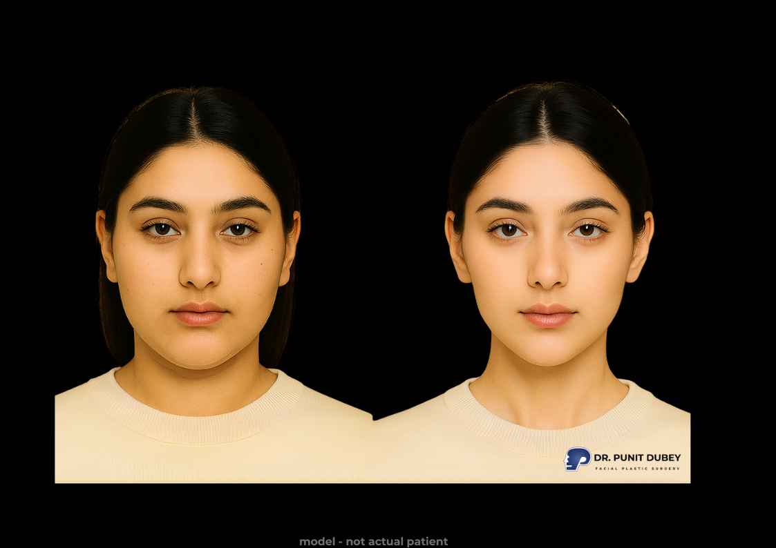 Before and after results of V Line jaw surgery, demonstrating improved jawline definition and symmetry.