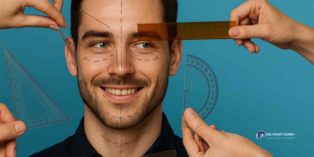 How to fix asymmetrical face in 2026 using fillers, facial implants, and jaw surgery for facial balance correction in Delhi, India by Dr. Punit Dubey.